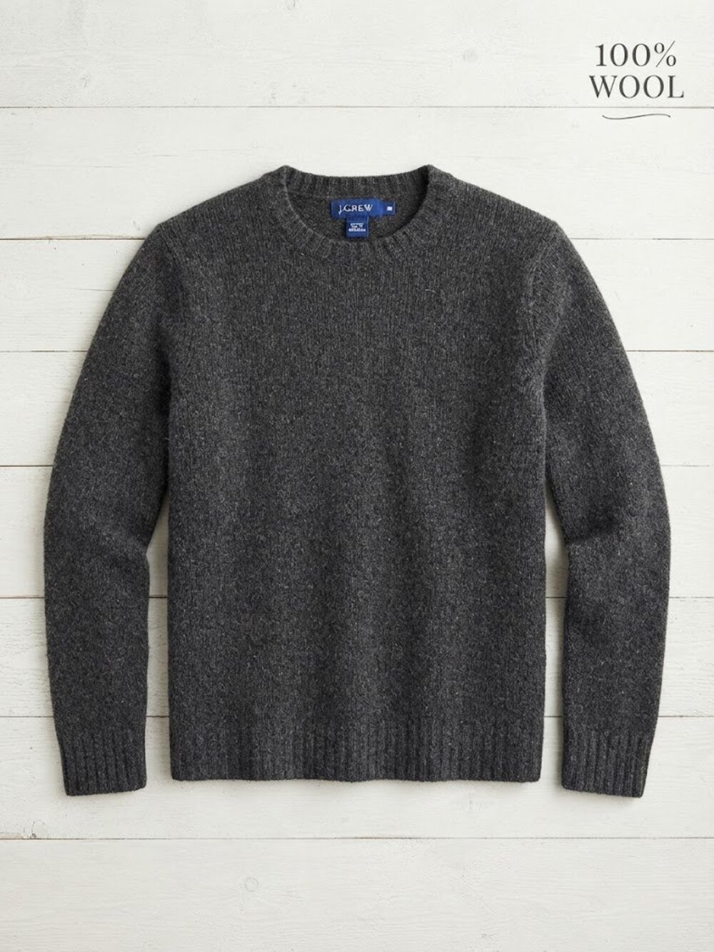 J.Crew 100% Wool Charcoal Gray Crewneck Sweater Medium Minimalist Winter